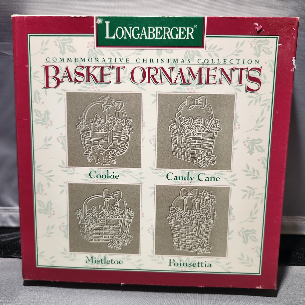 1995 Longaberger Basket Pewter Christmas Ornaments Set Of 4